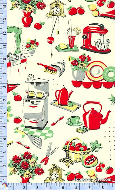 Kitchen Dishwasher on Retro 50 S Kitchen Appliances On Cream Retro Elkabee S Fabric