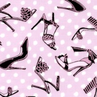 Dressed and Obsessed - Tossed Fashionable Shoes on Pink with White Dots