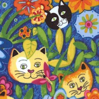 Cats Secret Garden on Blue by Susan Brack