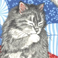 Purr-fect Pets - Tossed Cats on Quilts - SALE! (ONE YARD MINIMUM PURCHASE)