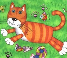 Whimsical Cats on Green - SALE! (MINIMUM PURCHASE 1 YARD)