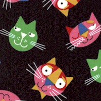 Whiskers and Tails - Tossed Whimsical Cats on Black