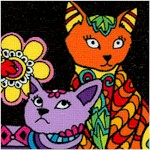 Cats Coloring on Black - LTD. YARDAGE AVAILBLE