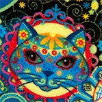 Colorful Sugar Skull Cats on Black