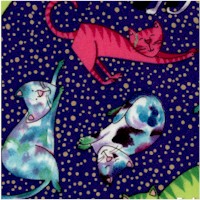 Tossed Whimsical Cats on Polka Dots