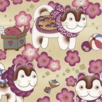 Kitty Kimono - Gilded Cats and Cherry Blossoms on Beige