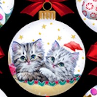 Kitty Christmas - Adorable Ornaments by Kayomai Harai -SALE! (1 YARD MINIMUM PURCHASE)