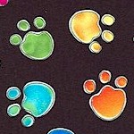 Tossed Bright Pawprints on Black