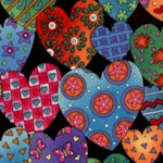 Small Scale Patterned Hearts on Black - LTD. YARDAGE AVAILABLE (.875). MUST BE PURCHASED IN FULL. 