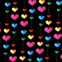 Caterwauling - Strings of Colorful Hearts on Black by Sue Marsh