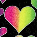 Rainbow Hearts with Metallic Silver Outline on Black