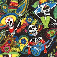 Day of the Dead - Musical Skeletons and Paisley on Black