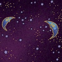 Celestial Magic - Gilded Tossed Crescent Moons and Stars on Purple by Laurel Burch