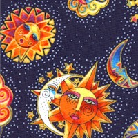 Celestial Magic - Tossed Moons, Stars and Suns on Navy Blue by Laurel Burch