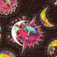 Celestial Magic - Tossed Moons, Stars and Suns on Black by Laurel Burch