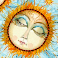 Sun & Sea - Tossed Dreamy Suns and Stars on Aqua by David Galchutt