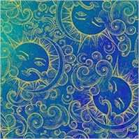 Galaxy - Gilded Suns and Swirls in Teal and Turquoise Blue
