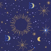 Orbit - Gilded Sun, Moon and Stars on Royal Blue by Whistler Studios