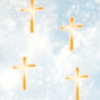 Heaven Sent -  Luminated Crosses on Blue by Maria Kalinowski