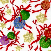 Season’s Greetings - Gilded Christmas Ornaments, Snowflakes and Ribbons on White