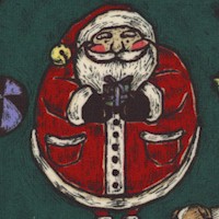 XMas Time - Woodcut Santa on Green