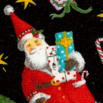 Holly Jolly - Tossed Santas on Black by Ingrid Slyder