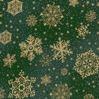 Merry! Merry! Metallic Gold Snowflakes on Hunter Green - SALE! (MINIMUM PURCHASE 1 YARD)