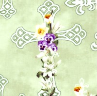 Spring Awakening - Floral Crosses on Mottled Green