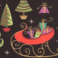 Holiday Cheer - Christmas Trees and Gifts on Black - SALE! (MINIMUM PURCHASE 1 YARD)