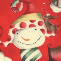 Tis the Season Whimsical Snowmen on Red by Debbie Taylor Kerman - SALE! (MINIMUM PURCHASE 1 YARD)