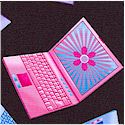 Tossed Pink Laptop Computers on Black - SALE! (MINIMUM PURCHASE 1 YARD)