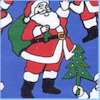 Whimsical Waving Santas on Blue - SALE!