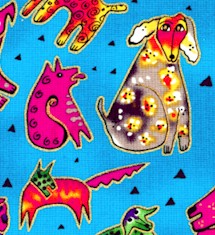 Dogs and Doggies - Tossed Gilded Dogs on Turquoise by Laurel Burch