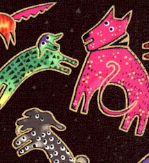 Dogs and Doggies - Tossed Gilded Dogs on Black by Laurel Burch