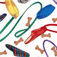 In the Dog House - Tossed Doggie Items on White by Mark Hordyszynski - SALE! (MINIMUM PURCHASE 1 YAR