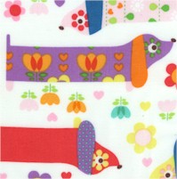 Hot Dogs - Whimsical, Colorful Dachshunds on Ivory - SALE! (MINIMUM PURCHASE 1 YARD)