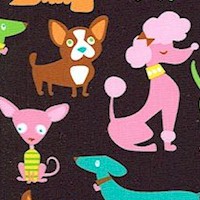 Whimsical Dogs on Black - SALE! (MINIMUM PURCHASE 1 YARD)