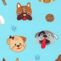 Whiskers and Tails - Tossed Whimsical Dog Faces on Blue