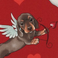 Puppy Love - Tossed Cherubic Canine Cupids on Red