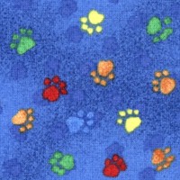 Puppy Dreams - Colorful Pawprints on Blue by Winky Wheeler