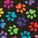 Tosssed Rainbow Pawprints on Black - LTD. YARDAGE AVAILABLE