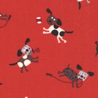 Playful Pups - Tossed Whimsical Dogs on Red