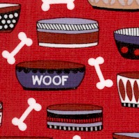 Playful Pups - Dog Bones and Bowls on Red
