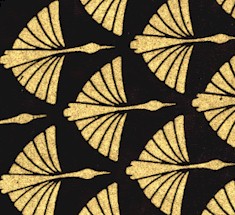 Art Deco - Elegant Metallic Gold Cranes on Black Batik