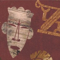 African Folk - Tossed Masks and Symbols on Burgundy