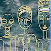Gilded African figures on Green-Blue