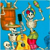 Fiesta de los Muertos - Day of the Dead on Turquoise 