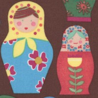 Butterflies and Dolls - Metryoshkas on Brown - SALE! (MINIMUM PURCHASE 1 YARD) 