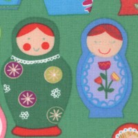 Butterflies and Dolls - Metryoshkas on Green - SALE! (MINIMUM PURCHASE 1 YARD)