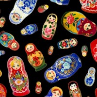 Tossed Gilded Matryoshka Dolls on Black